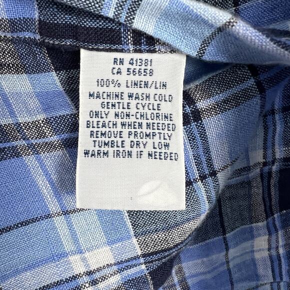 Polo Ralph Lauren Shirt Men’s Small 100% Linen Button Up Blue Plaid Long Sleeve - Picture 4 of 8